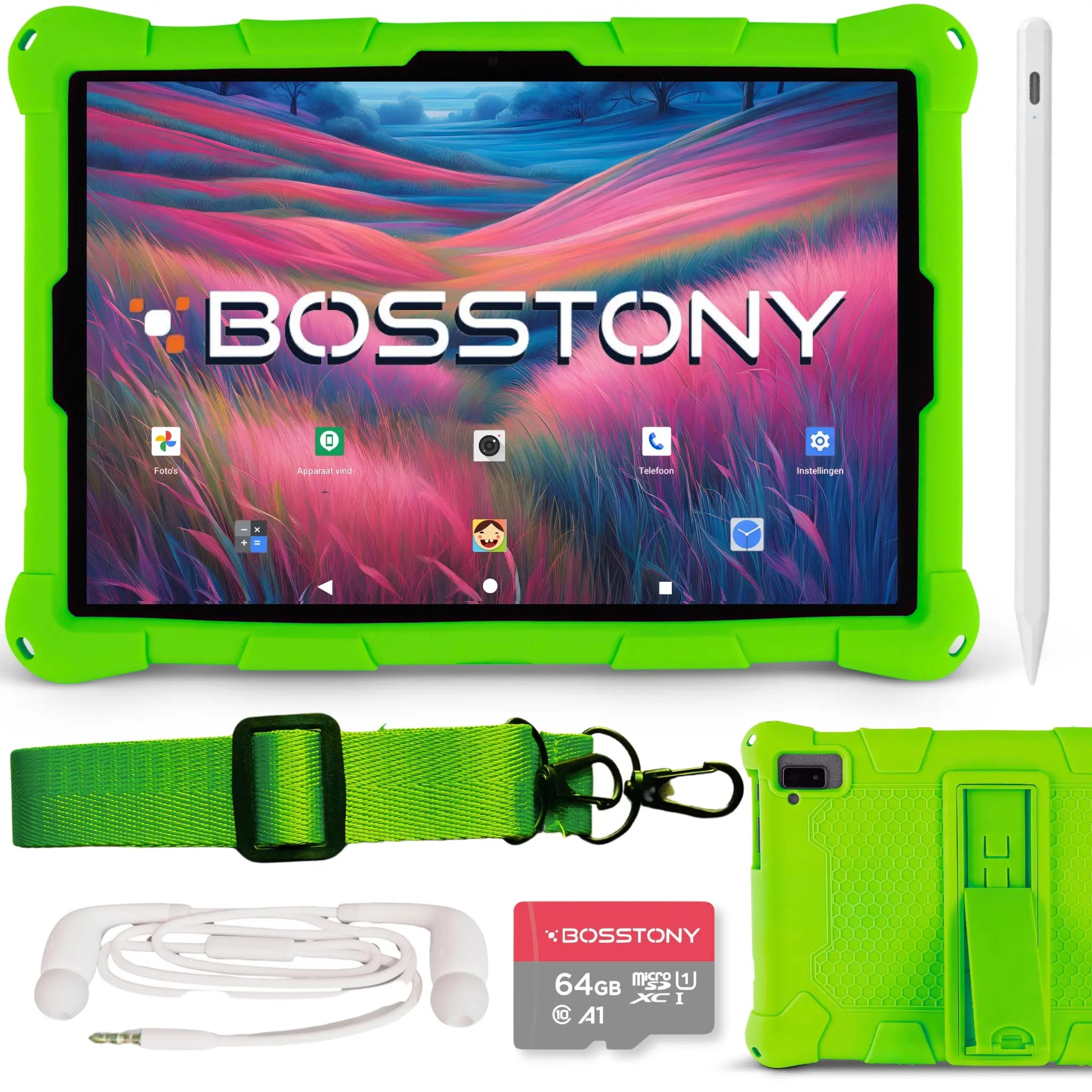 Bosstony kindertablet 10,1 inch 128 GB met razendsnelle prestaties