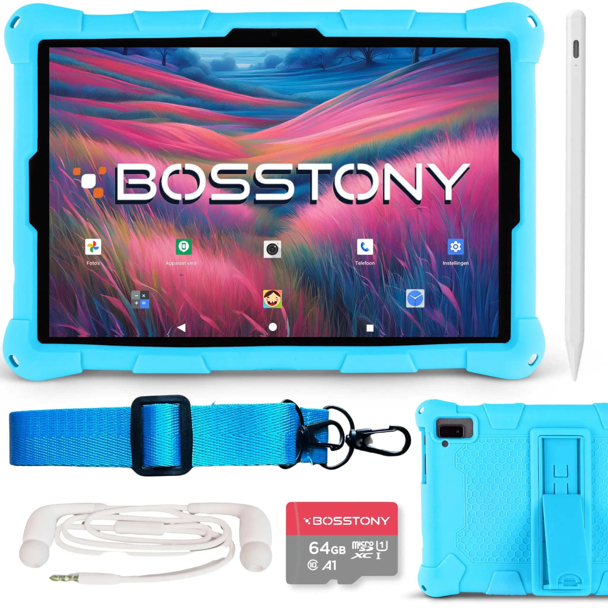 Bosstony kindertablet 10,1 inch 128 GB met razendsnelle prestaties