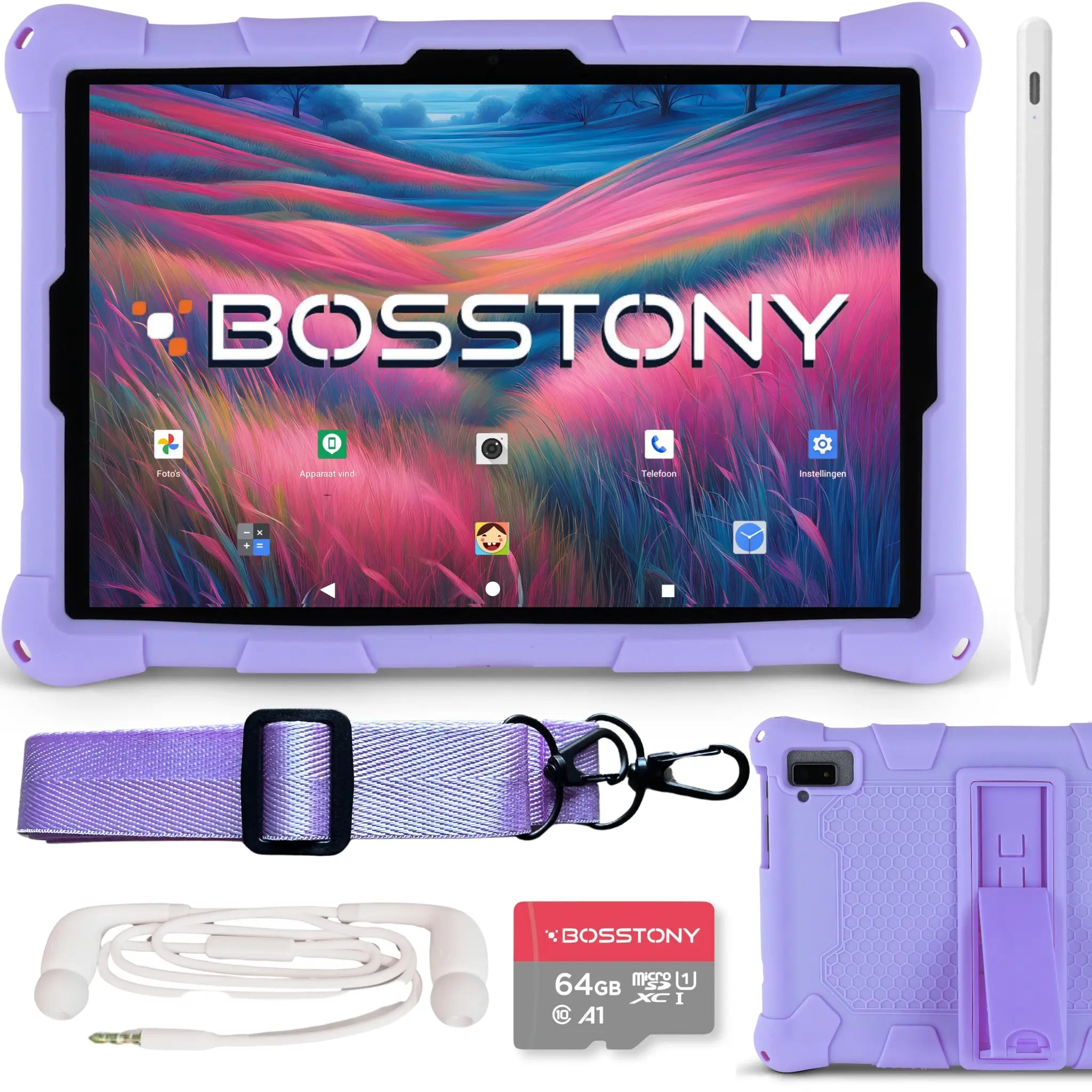 Bosstony kindertablet 10,1 inch 128 GB met razendsnelle prestaties