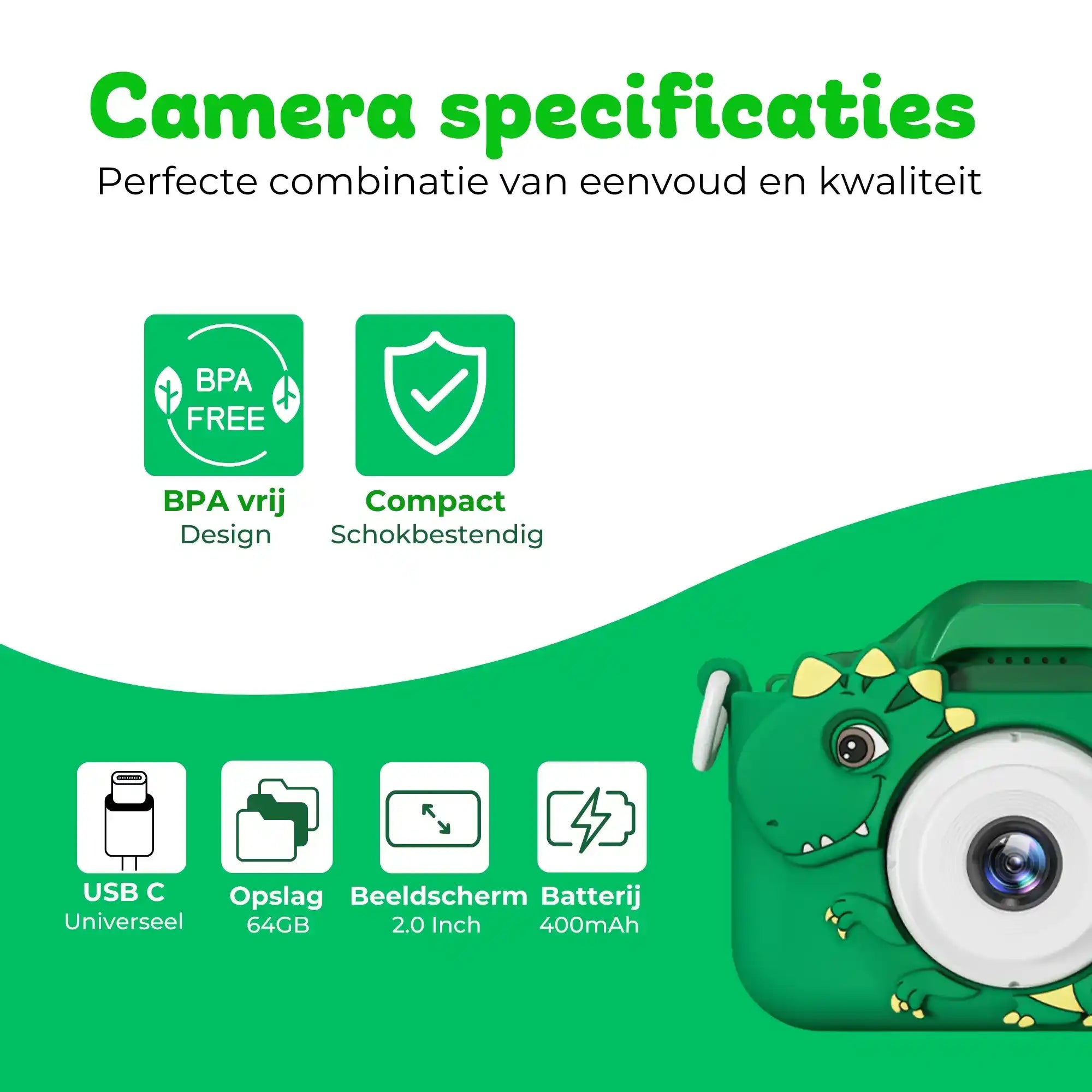 groen fototoestel voor kinderen met 48MP en selfie-modus voor creatieve foto's en selfies